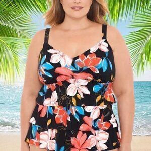 Swim Solutions Plus Size Triple-Tier Tankini Top 24W